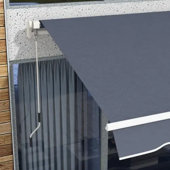 Outsunny 12' x 8' Patio Awning, Canopy Retractable Sun Shade Shelter with Manual Crank Handle for Deck, Yard, Dark Gray image {4}