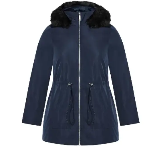 Women's Plus Size Faux Fur Lightweight Coat - navy | EVANS image {2}