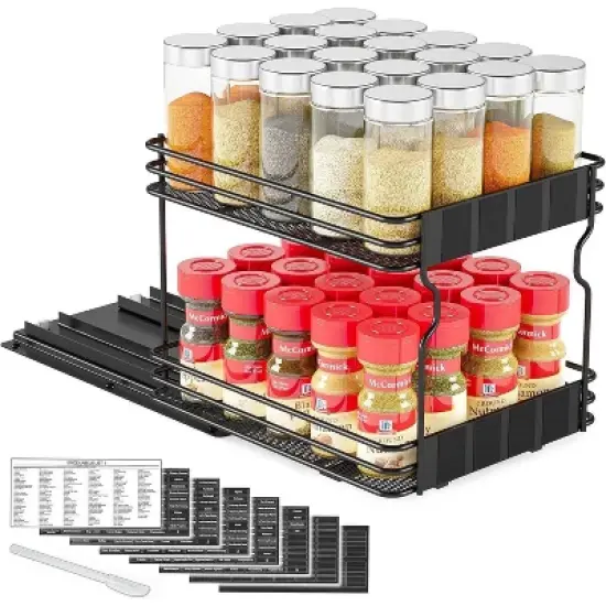 Pull Out Spice Rack Organizer(no jars included) for Cabinet,with Labels,8.5" W x10.75 D x8.5 H, 1 Drawer 2-Tier image {7}