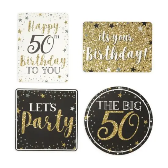 Sparkle and Bash 12 Pack Glitter Black and Gold Party Signs for 50th Birthday Decorations for Men and Women image {5}