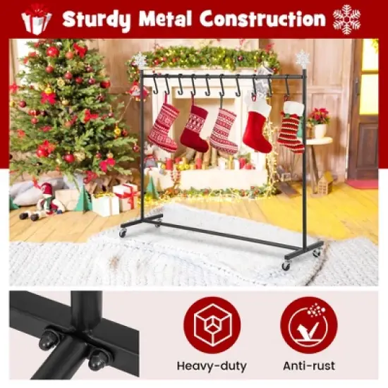 Tangkula Christmas Stocking Holder 46" Metal Stocking Stand with Christmas Decorations Freestanding Stocking Hanger Clothes Rack w/ 10 Hooks image {7}