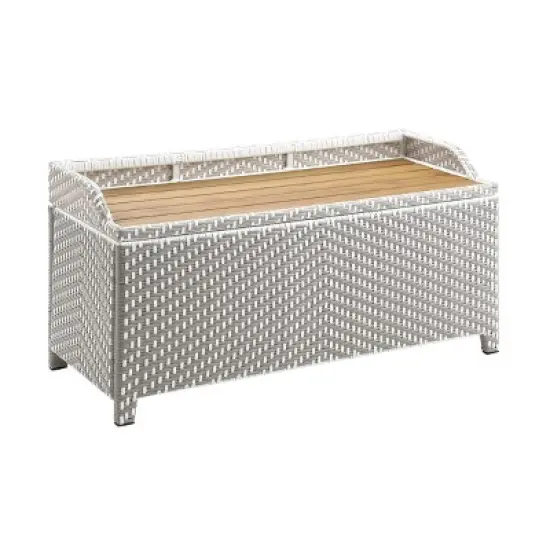Maksville Outdoor Aluminum Storage Bench Gray - miBasics: Water-Resistant Patio Seating with Armless Design image {5}