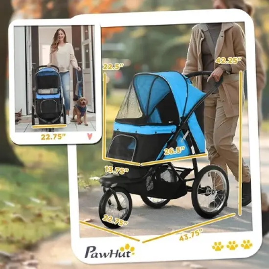 Resenkos Cat Jogger Stroller,Dog Stroller, Pet Stroller,Pet Stroller with Adjustable Canopy, Safety Tether, Storage Basket, Blue image {6}