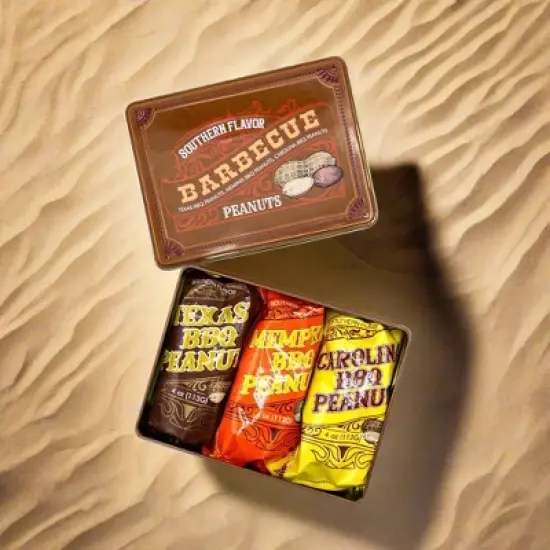 DMSnacks 12oz Southern BBQ Peanuts Gift Tin ,Trio of Gourmet Nuts in Bold Peanut Mix Flavors Snacks Gift Box for Men, Parties & Gourmet Snacks image {10}