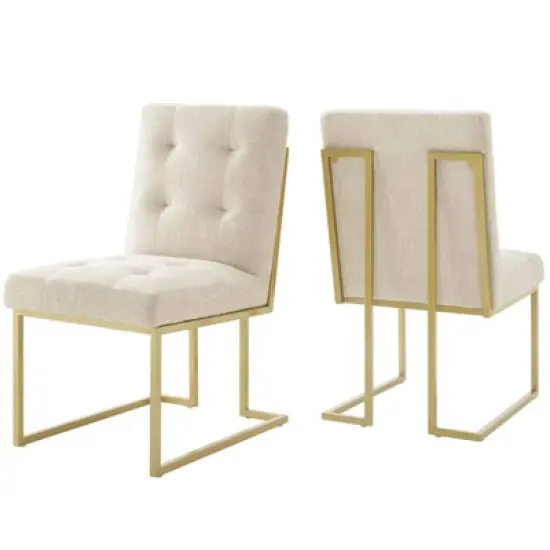 Set of 2 Privy Stainless Steel Upholstered Fabric Dining Accent Chairs - Modway image {6}