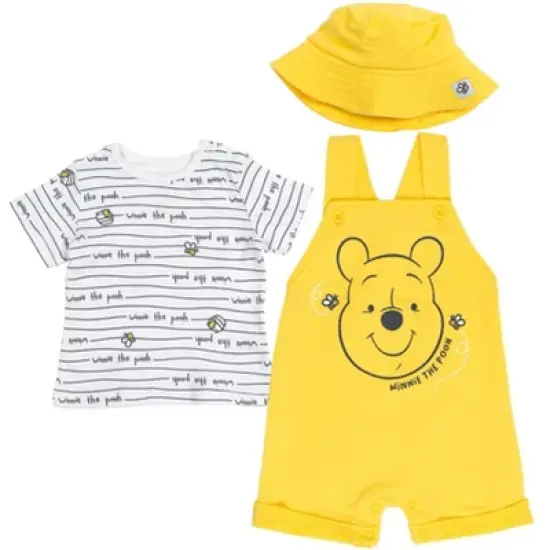 Disney Tigger Winnie the Pooh Baby French Terry Short Overalls T-Shirt and Hat 3 Piece Outfit Set Newborn to Infant image {9}