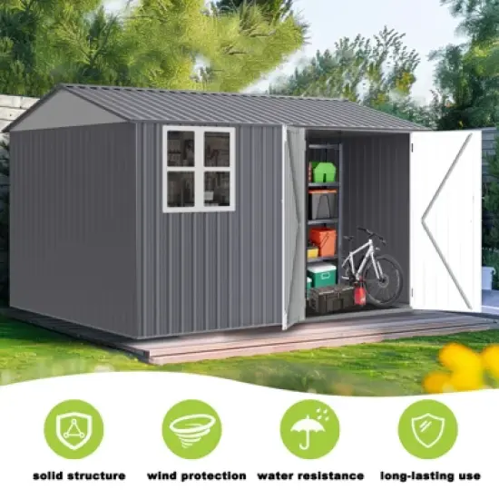 8X10FT Outdoor Storage Shed with Thickened Galvanized Steel,with Sloped Roof & Double Lockable Door,with 6 Vents, for Backyard Garden Bike,Lawnmower image {9}