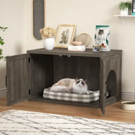 Large Double Room Cat House Cabinet, Hidden Litter Box Furniture image {6}