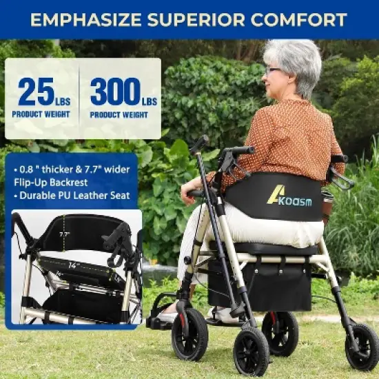Lycvki Foldable 2 in 1 Rollator Walker with Brakes and Adjustable Seat, Handle image {3}