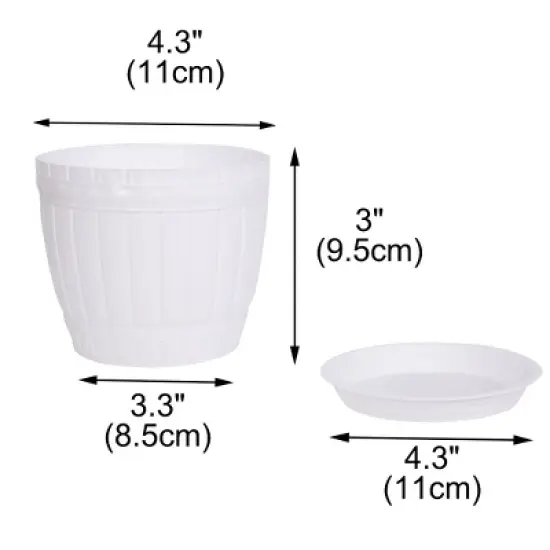 Unique Bargains Plastic Balcony Garden Office Hotel Barrel Shape Plant Flower Pot Holder with Tray image {1}