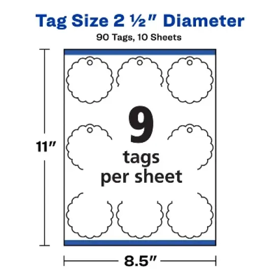 Avery Printable Blank Scallop Round Gift Tags with Sure Feed, 2.5" Diameter, Textured White, 90 Customizable Tags (80511) image {4}