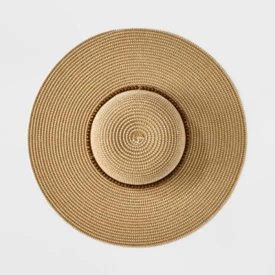 Wide Brim Straw with Beads Floppy Hat - A New Day&trade; image {1}