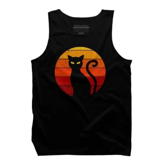 Men's Design By Humans Vintage Retro Sunset Halloween Black Cat I By lemonpepper Tank Top image {4}