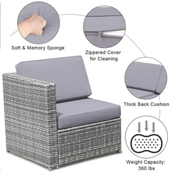 Tangkula Set of 8 Gray Rattan Wicker Sofa & Table Outdoor Cushioned Sectional Patio Furniture image {7}