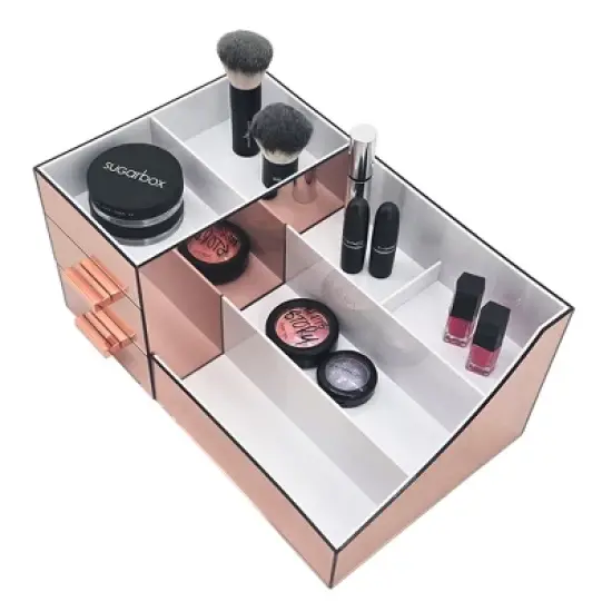 OnDisplay Cindy Tiered 2 Drawer Mirrored Acrylic Makeup/Jewelry Organizer for Bathroom Vanity/Desktop image {2}