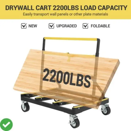 Foldable Dolly 2200 lbs Capacity with Rubber Swivel Casters Folding Drywall Panel Cart Heavy Duty image {2}