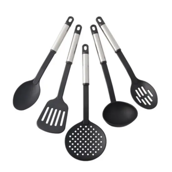 Farberware Classic Kitchen Tool Set, 5-Piece Stainless Steel Cooking Utensils with Nylon Handles - Kitchen Gadgets with Hanging Loops, Dishwasher Safe image {1}