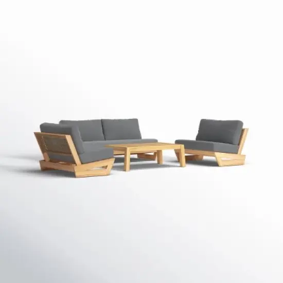 Spatial Balance Indoor Outdoor Set Ribbed Wood Coffee Table & Matching Fabric Seating Group image {7}