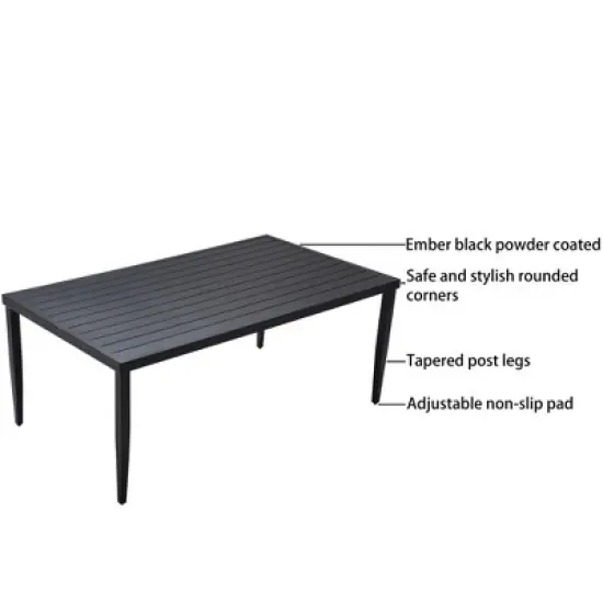 DOMETOUR Outdoor Patio Aluminum 40"x70" Rectangle Dining Table with Tapered Feet & Umbrella Hole, Black image {2}