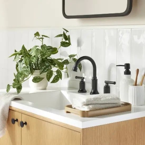 10" Faux Satin Variegated Pothos Plant - Hearth & Hand&trade; with Magnolia: Indoor Decorative Artificial Foliage in Off-White Pot image {1}