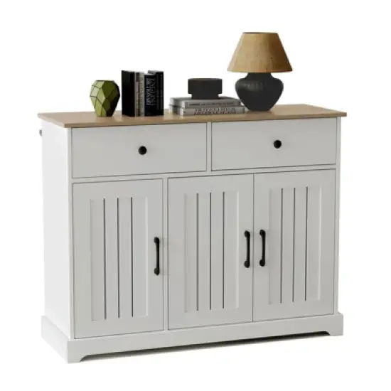 56" Large Sideboard Buffet Cabinet with Storage, Wooden Kitchen Storage Cabinet with Adjustable Shelf, Drawers & Barn Doors,  Coffee Bar Buffet Table image {4}