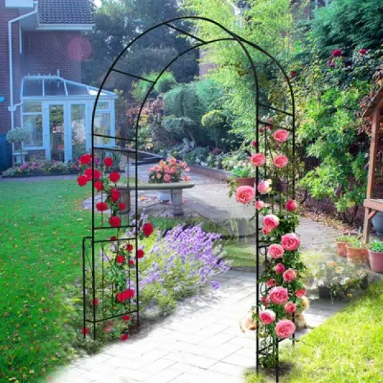 Lirago Metal Garden Arch with Double Gate Black Powder Coated Steel Trellis for Climbing Plants 94.5"H * 55"W * 14.5"D image {3}