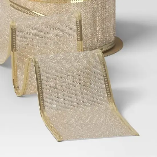 75' Christmas Fabric Ribbon Champagne Sheer - Wondershop&trade; image {2}