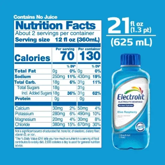 Electrolit Blue Raspberry Electrolyte Hydration Beverage - 21 fl oz Bottle image {6}