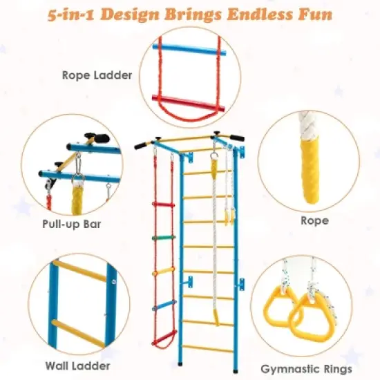 Costway 5 in 1 Kids Indoor Gym Playground Swedish Wall Ladder Children Home Climbing Gym image {4}