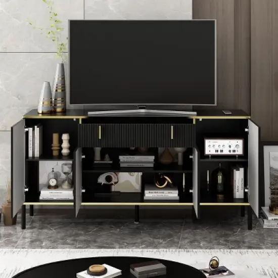 FUFU&GAGA Wave Finish 4 Door Floor Standing Sideboard with Adjustable Shelves image {2}