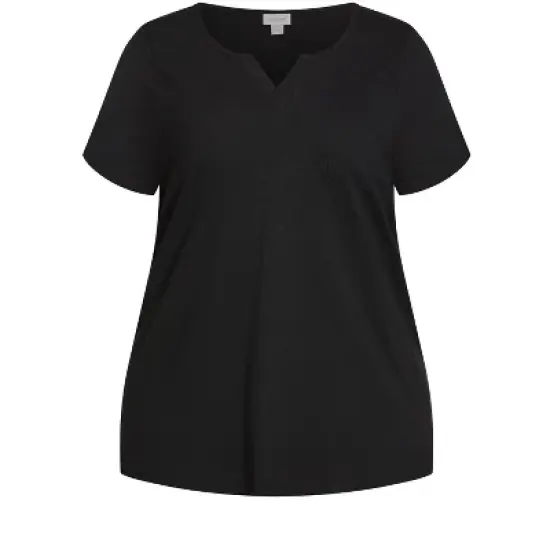 Women's Plus Size Split Neck Tee - Black | AVENUE image {2}