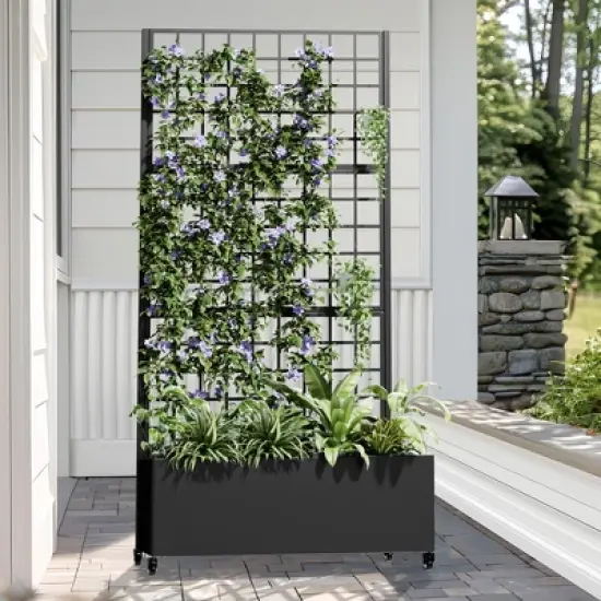 Dovelina Mobile Metal Planter Box, Garden Bed, Trellis for Climbing Plants, Drainage Holes and wheels image {8}