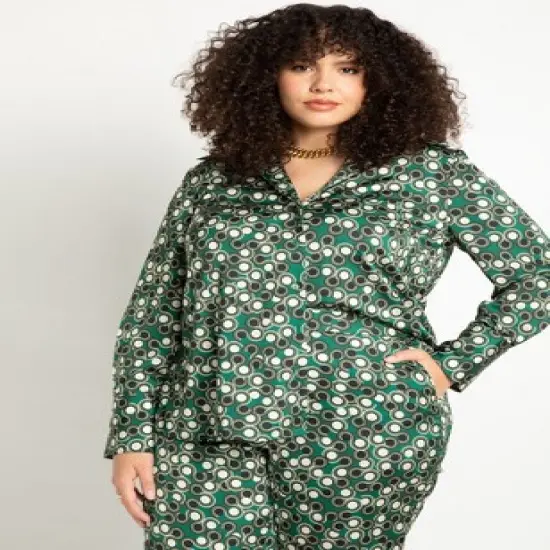 ELOQUII Women&rsquo;s Plus Size Long Line Printed Button Down image {3}