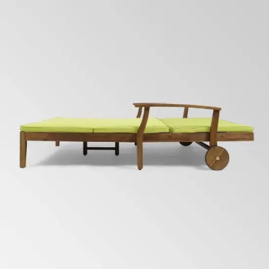 Perla Acacia Wood Double Chaise Lounge Teak/Green - Christopher Knight Home image {2}