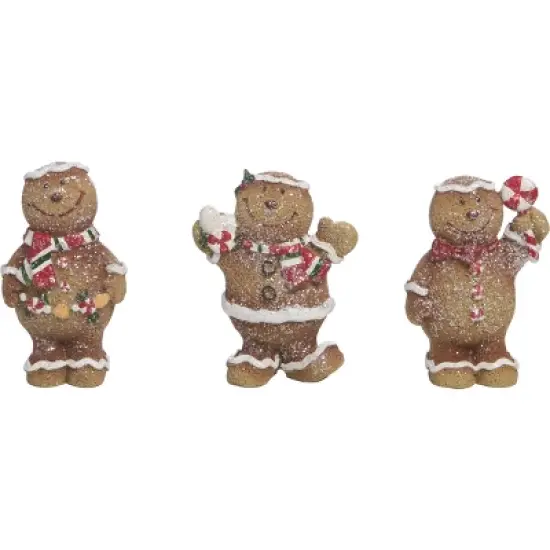 Transpac Mini Gingerbread Figurine Set of 3 Christmas Home Decorations Resin Decorative Objects image {1}