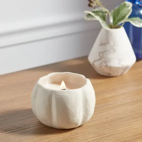 12oz Brushed Abstract Pumpkin Ceramic with Woodwick and Dustcover Spice Vanilla Fig Candle - Threshold&trade; image {1}