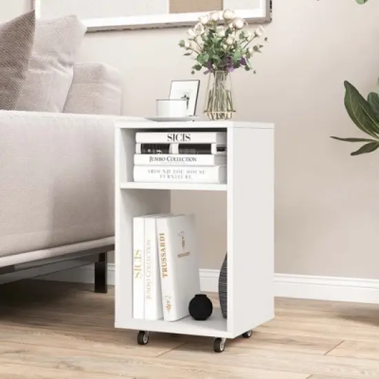 Costway Mobile File Cabinet Wooden Printer Stand Vertical Storage Organizer Home Office image {1}