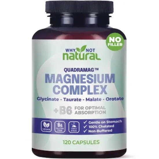 Why Not Natural 4-in-1 Magnesium Complex Supplement - Glycinate, Taurate, Malate, Orotate Blend - 300 mg per Serving, 120 Capsules image {6}