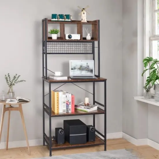 Karl Home 5-Tier Kitchen Bakers Rack with 10 S Hooks and 3 Cubes Rustic Brown image {4}