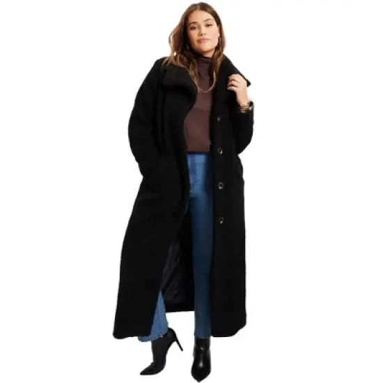 June + Vie by Roaman's Women&rsquo;s Plus Size Maxi Teddy Fleece Coat image {3}