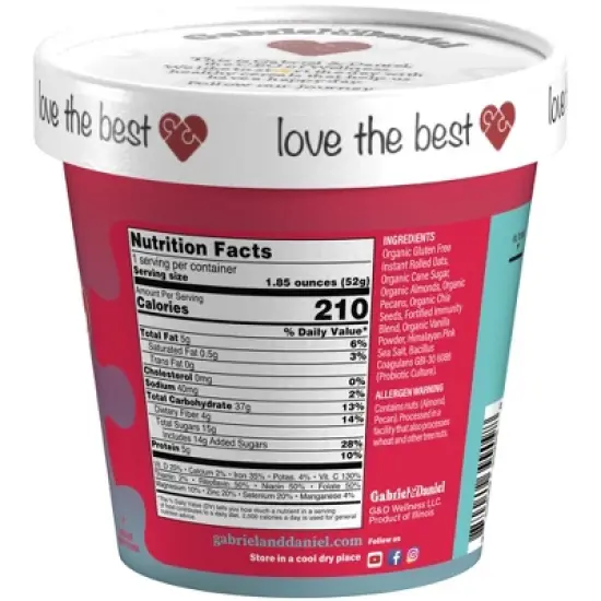Gabriel and Daniel Instant Oatmeal, Heart Healthy with Almonds, Pecans and Probiotics, High Protein, High Fiber, Vegan, Non-dairy (Pack of 6) image {2}