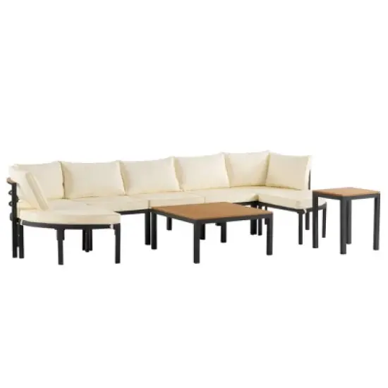 Outdoor Modular Sectional Sofa Set with Coffee Table, Ottoman, Cushions image {3}