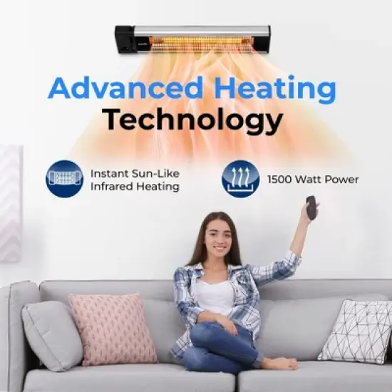 SereneLife 1500- Watt Aluminium Alloy Remote Control Ceiling and Wall Patio Heater with High Rated Aluminum Reflector image {2}