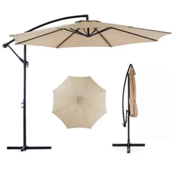DSVIMOY Patio Umbrellas, Cantilever Umbrella with 8 Ribs, Outdoor Sun Shade with Wind Vent for Lawn Garden Pool, Beige, 117.6"*84.72"*117.6" image {5}