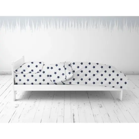 Bacati - Stars Navy Ikat Muslin 4 pc Toddler Bedding Set image {4}