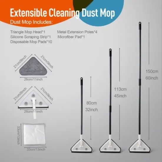 Racxily Effortless Wall Cleaning Mop with Disposable Pads,Versatile Triangle Design,Long Handle for High Reach, for Walls, Baseboards, and Ceilings image {1}