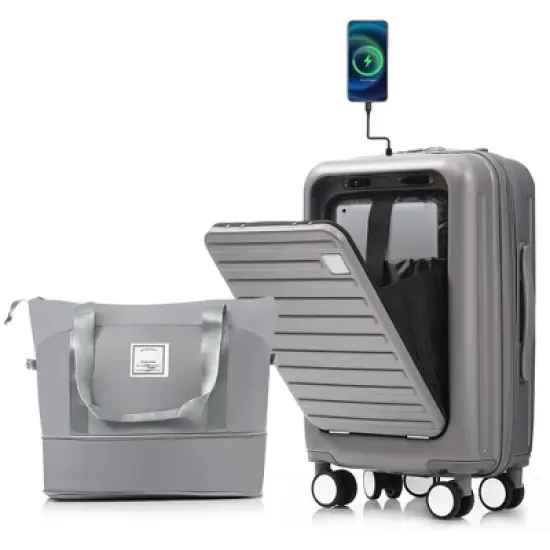 KWPZQEB 2 Piece Luggage Set Carry on Suitcase with ABS Hardshell, Spinner Wheels & TSA Lock, Cup Holder image {8}