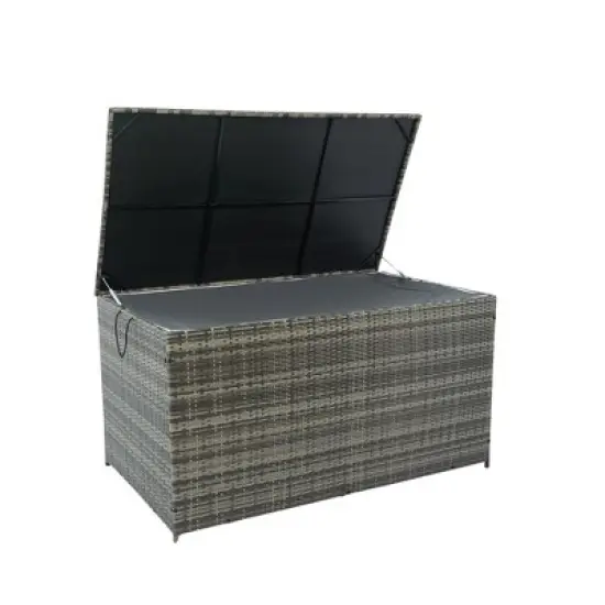 YOOCOZZ 200-Gallon Outdoor Wicker Rattan Deck Box with Large Storage Space, Lid and Removable Liner - Grey image {5}