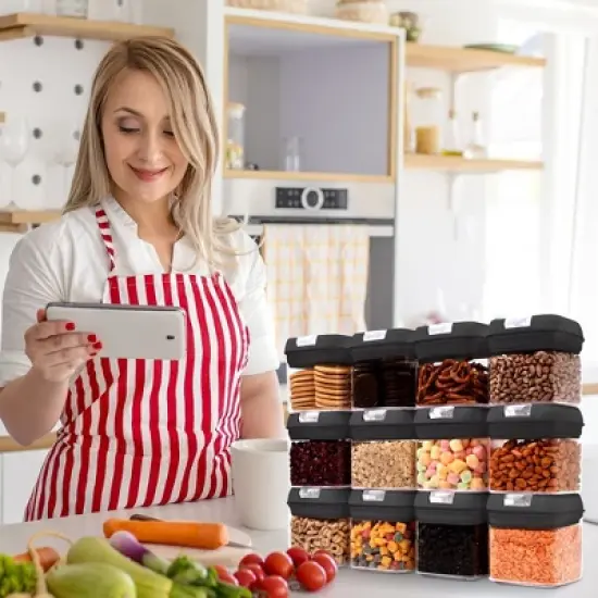 Cheer Collection Set of 12 One Size Airtight Food Storage Containers (Black) image {2}