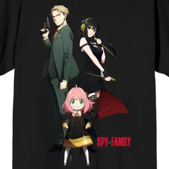 Spy x Family Loid, Yor with Golden Stilleto -Type Weapons, Anya Men's Black Crew Neck Short Sleeve Tee image {1}